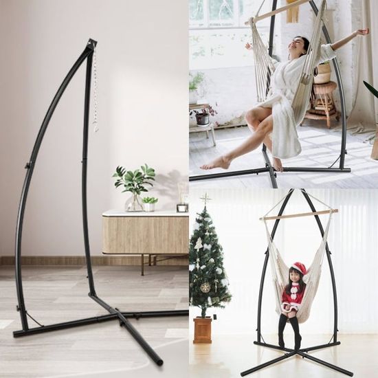 Hamac XXL Beige Avec Sac De Transport Et Support Réglable En Acier Pour Jardin