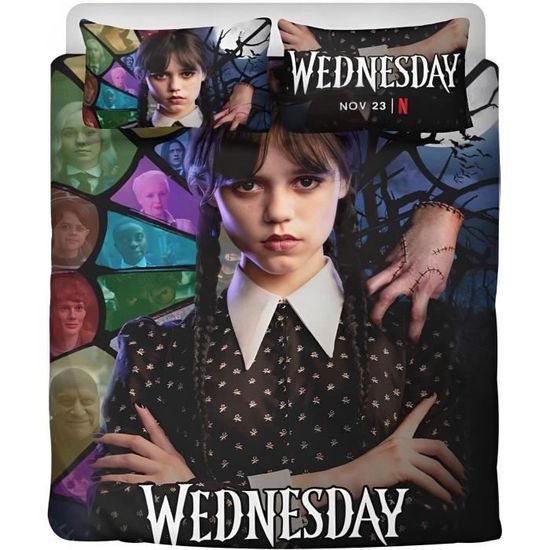 Housse De Couette Addams Family Wednesday – Impression 3D, Coton Tencel, Taie D’oreiller Incluse, Fermeture éclair, Tailles Simple/double/king - 4