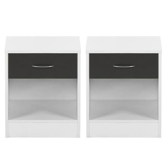 2x Table de nuit 35 x 40 x 50 cm Blanc et Noir Table de chevet Meuble Chambre Bureau