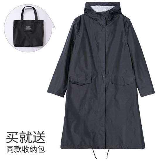 WATIIFUFU - Manteau De Pluie Transparent Pour Femme Avec Capuche - Imperméable Mi-long - Style Slicker - Noir - Taille XXL