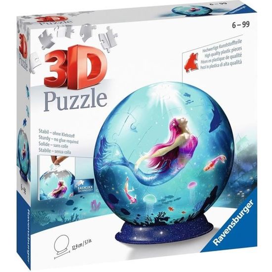 Puzzle 3D Ball Les sirènes - Ravensburger - 72 pièces numérotées - Pour enfants de 6 ans et plus