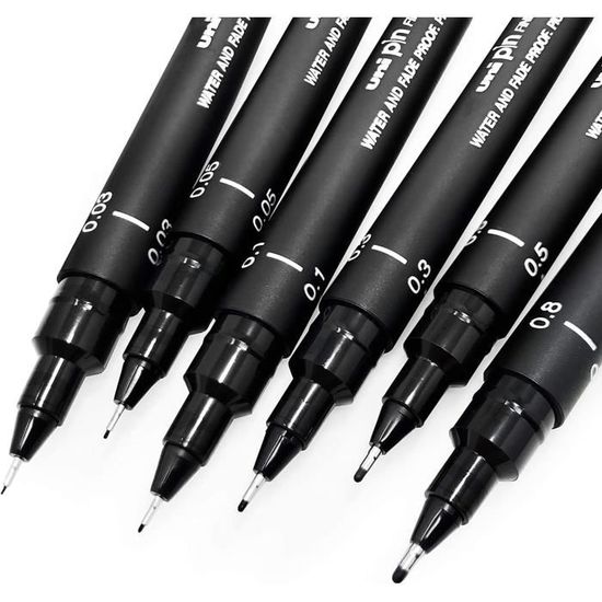 Lot de 5 stylos-feutres - Noir - Uni Pin - Pointe multiple - Uni-ball