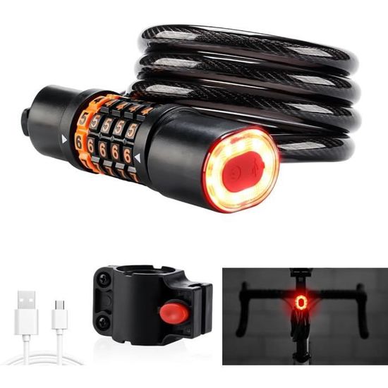 Antivol Vélo Câble 120cm - Code 5 Chiffres - Avec Support Montage - Pour Vélo, Scooter, Motos