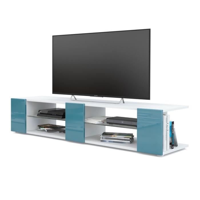 Meuble TV Moderne 200 Cm Blanc Laqué Brillant/ardoise Shine