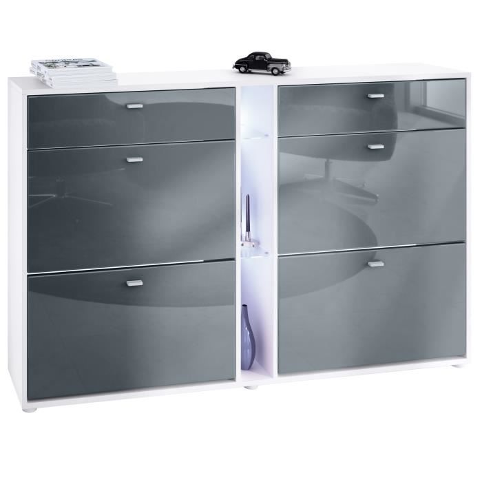 Meuble Chaussure Entree Vladon Ensemble De Meubles D'entrée Malea En Blanc Mat - Bordeaux Haute Miroir Gris Haute Brillance