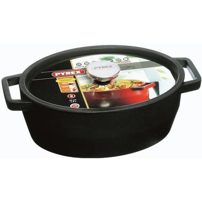 PYREX Cocotte ovale Slow Cook - 5,8 L - Gris foncé - Tous feux dont induction