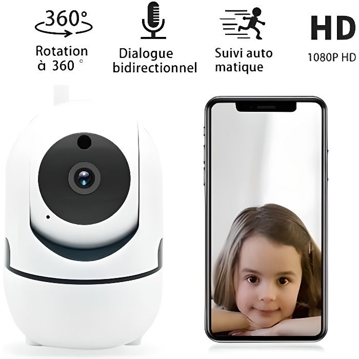 Babyphone vidéo Wi-Fi caméra Caméra Moniteur Bébé sans Fil vidéo HD avec détecteur de mouvement automatique à vision de nuit\