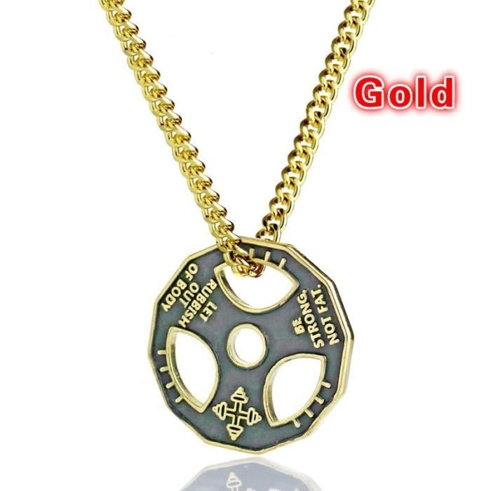 Mode Haltère Musculation Pendentif Collier Hommes Bijoux_Or