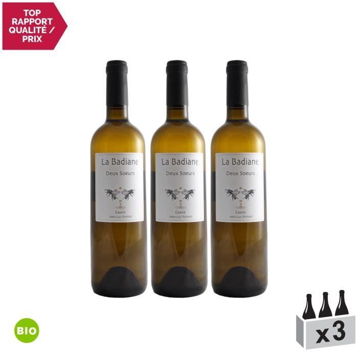 Cassis Cuvée Les Deux Soeurs Blanc 2014 - Bio - Lot de 3x75cl - La Badiane - Vin IGP Blanc de Provence - Cépages Marsanne, Roussanne