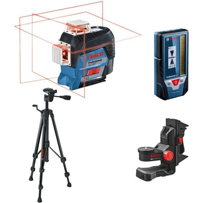 Bosch Professional Laser lignes GLL 3-80 C, Support universel BM 1, Cellule de réception LR 7, Trépied BT 150 - 06159940LD