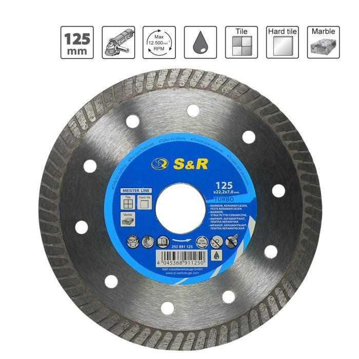 S&R Disque Diamant 125 Turbo Lame à tronçonner Céramique Carrelage Granit Grès