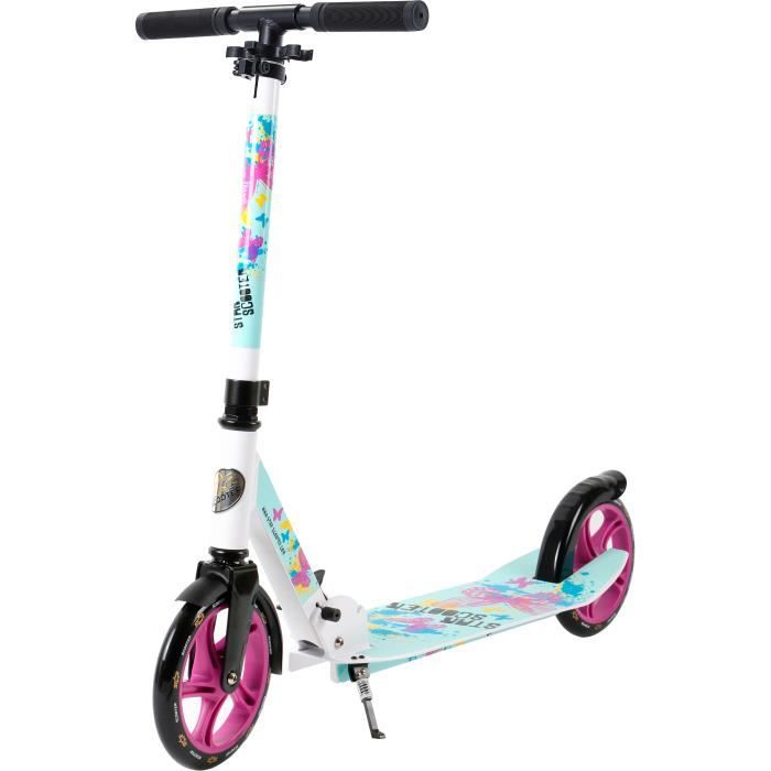 STAR-SCOOTER - Patinette Trottinette - 205mm - enfants de 7 ans - Edition marchepied XXL - garçons et filles - Blanc & Turquoise