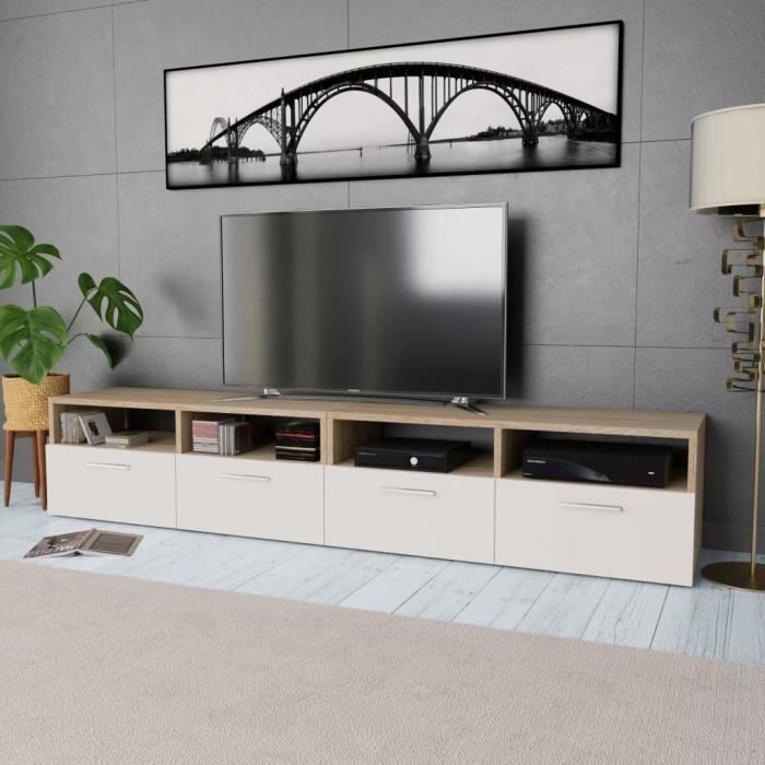 Elégant Meuble TV Design - Meuble de rangement Meuble de Télévision 2 pcs Aggloméré 95 x 35 x 36 cm Chêne et blanc ☺79047