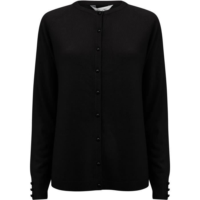 PLUM TREE Cardigan Bouton Uni Col Rond Noir Femme