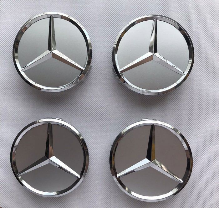 4 x centres de roue Argent Trident 75mm Mercedes Benz ABS cache moyeu emblème logo