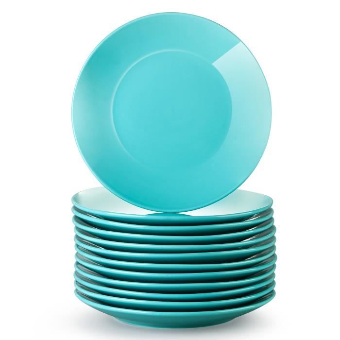 Lot 12 assiettes à dessert en porcelaine, 21 cm, Bleu Clair, Assiette Couleur Pure - LOVECASA, Série Sweet