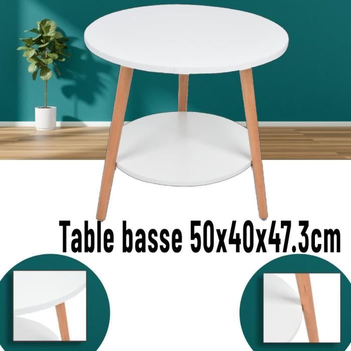 Luloboutique - Table basse ronde 50x47.3cm panneau de densité + bois blanc - 05250