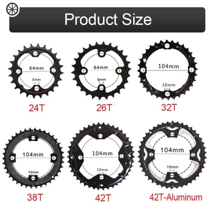 Chaîne, 104-64mm BCD vtt vélo plateau 24-26-32-38-42t vélo chaîne anneau Double-Triple 10 vitesses aluminium - Type 38T