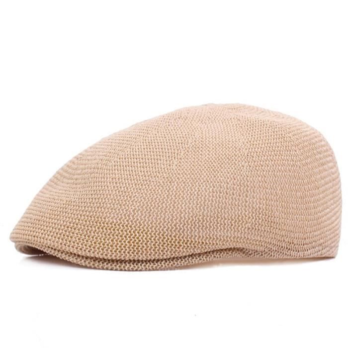 Bonnet,Bérets d'été pour hommes, casquette plate en maille, style militaire, respirant, avec fil d'herbe, pour papa, - Type Beige