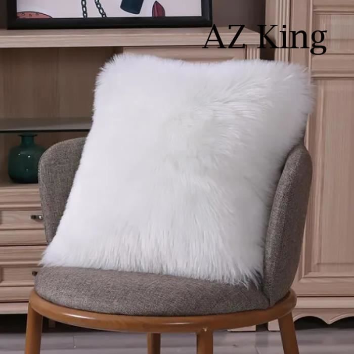 AZ KING-Housse de Coussin 50X50cm Blanc, Fausse Fourrure Deluxe Décoratif Pour Chambre Lit Super Doux Peluche