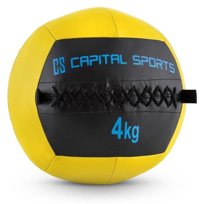 CAPITAL SPORTS Wallba - Medecine ball cuir synthétique pour exercices core & entrainement fitness, cross-training, muscu, MMA - 4kg