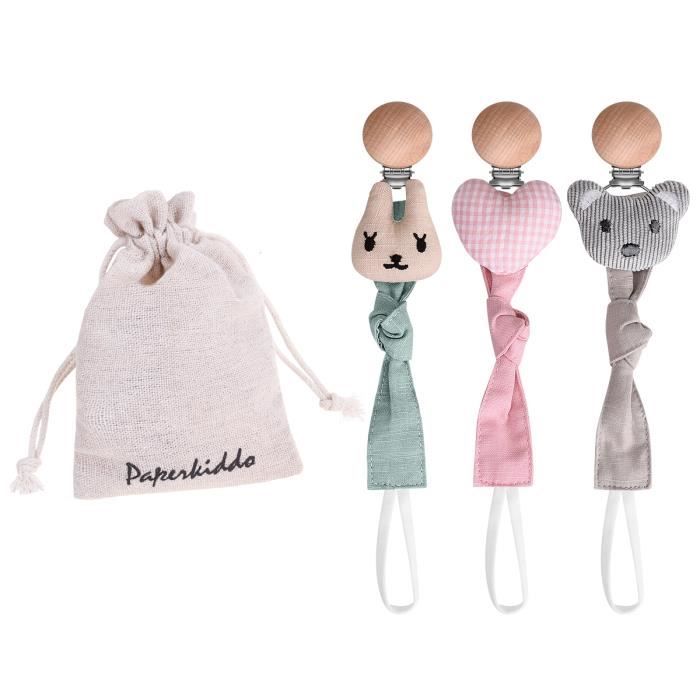Cocopar Attache Sucette Bébé Personnalisé bébé mignon Pacifier Chain(3PCS ours + lapin +Cœur)