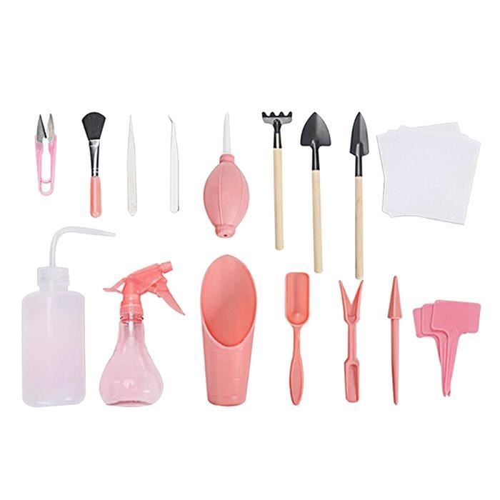 1 ensemble jardin Succulent Kits intérieur Mini main outil de jardinage, pour bonsaï planteur Miniature fée Ensemble de 16 rose