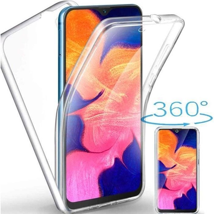 Coque pour Samsung Galaxy A10,【Version améliorée 2019】 360 Degré Transparent TPU Coque Silicone Souple Avant et Arrière PC Rigide