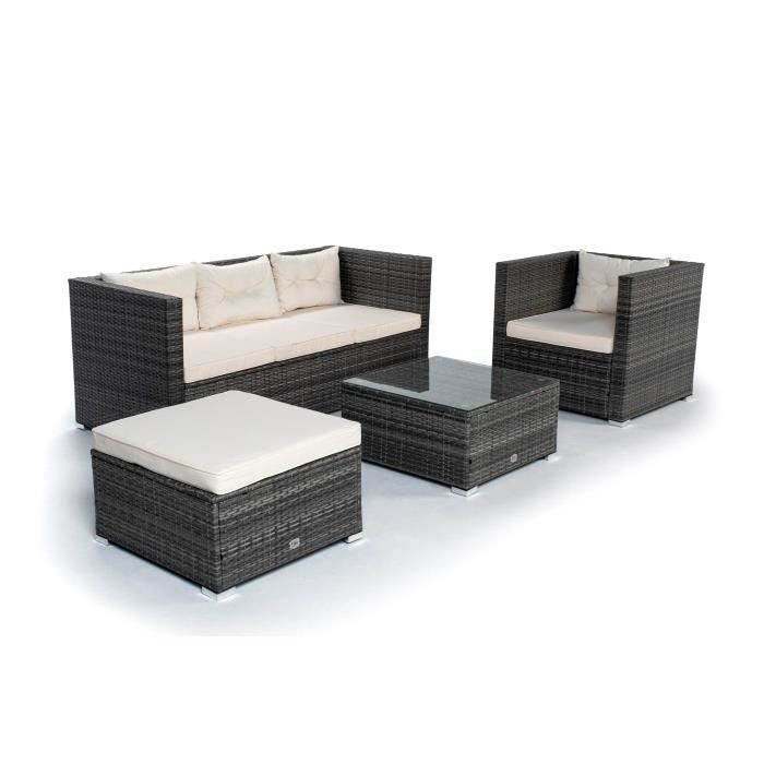 KieferGarden - Ensemble de meubles de jardin et terrasse, 5 places, gris, rotin synthétique, modulable