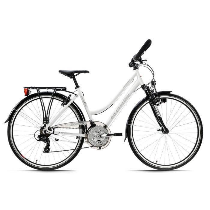Vélo VTC 28'' - KS CYCLING - Canterbury - Femme - 21 Vitesses - Guidon Multiposition - Blanc - Taille de Cadre 48 cm