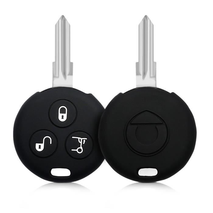kwmobile Accessoire clé de voiture pour Smart - Coque pour clef de voiture à distance Smart 3-Bouton en silicone noir - Étui de prot