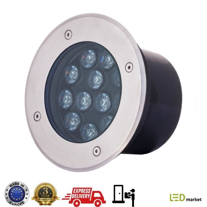 LED Market, 12W Spot LED Extérieur Encastrable Sol IP67 4000K blanc neutre étanche Acier inoxydable Lamp pour le pavage, parkings
