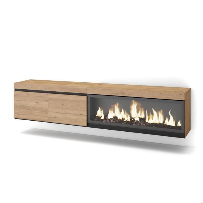 Meuble TV Banc Télé 208x35x45cm Pour les TV jusquà 80 1feu électrique XXL Suspendu Beige RF3281 Meuble TV Banc Télé 208x35x45cm Pour les TV jusquà 80 1feu électrique XXL Suspendu Beige RF3281