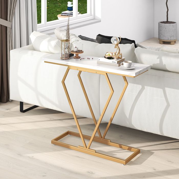 GIANTEX Console Meuble Entrée à 2 Etages- Imprimée Marbre- Table Console Scandinave- Cadre en Métal Doré- 100x 30x 80 cm- pour Salon GIANTEX Console Meuble Entrée à 2 Etages- Imprimée Marbre- Table Console Scandinave- Cadre en Métal Doré- 100x 30x 80 cm- pour Salon