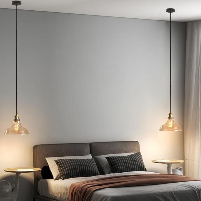 WOTTES Verre Rétro Suspension Luminaire Industrielle Vintage Lustre Eclairage de Plafond Lampe Design Bol Verre Brun Ø20CM 4PCS