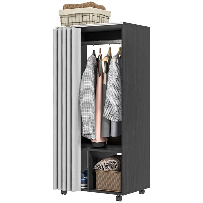 Armoire penderie - HOMCOM - Armoire de Rangement Mobile avec rideau - Panneaux de Particules - tringle de suspension - noir
