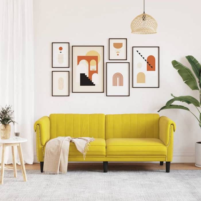 Sofa droit fixe - Clic Clac Canapé à 2 places - NEUF - jaune velours CA7720598