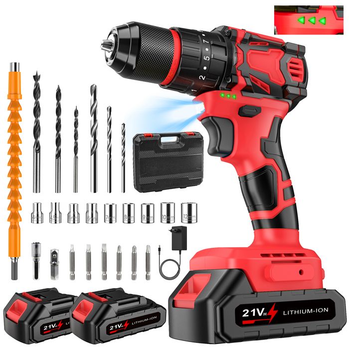 Perceuse Électrique 21V Perceuse Sans Fil Avec 1 Batterie Et Chargeur 3