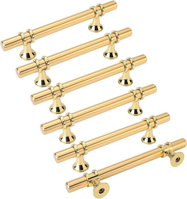 6pcs poignées de meubles dorées - poignée de porte de cuisine Poignée de tiroir Poignées de meubles en laiton doré entraxe 96mm