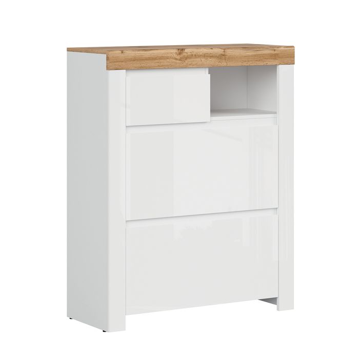 Meuble à chaussures Petits-meubles - Hella - 92 x 37 x 115cm - Blanc et bois