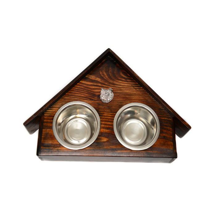Bouledogue anglais Bulldog I - support en bois avec gamelles pour chien un cadeau pour adopter un chien par Art-Dog