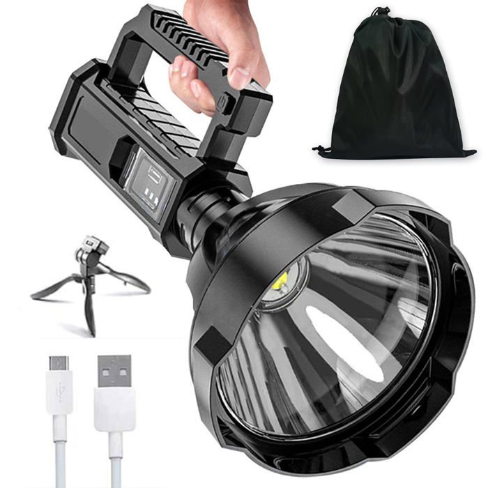 Lampe torche rechargeable 200000 lumens - IPX44 batterie grande capacité tête rotative