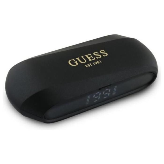 Écouteurs Bluetooth TWS + étui de chargement (noir) Logo imprimé métallique allongé Guess