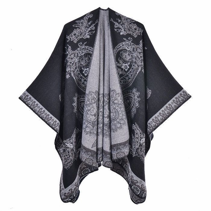 Poncho Femme Automne Hiver Élégant Cape Mode Bouffant Chale Uni Manche