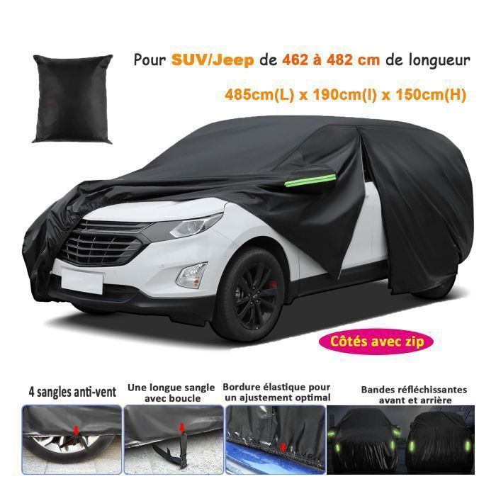 Bâche Voiture Exterieur pour SUV Jusquà 482cm Imperméable et RespiranteCôtés avec zipDoublure en CotonAnti UV Neige Poussière