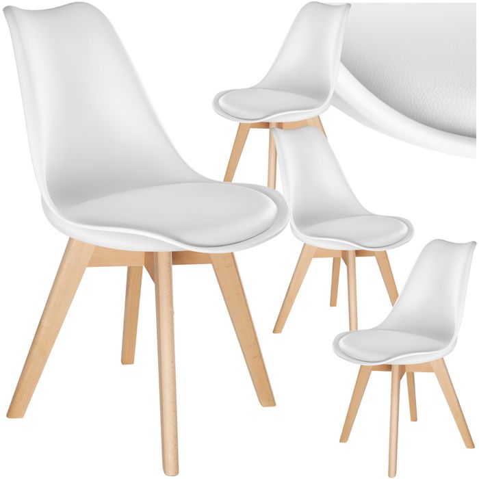 Chaise - TECTAKE - Lot 4 fauteuils repas FRÉDÉRIQUE au style scandinave ergonomique avec patins feutrés 49 x 53 x 82 cm - Blanc