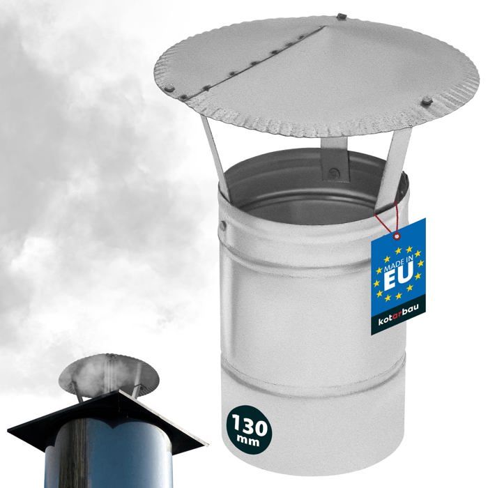 Chapeau de cheminée - KOTARBAU - Ø 130 mm - Anti-pluie - Acier galvanisé - Résistant à la corrosion