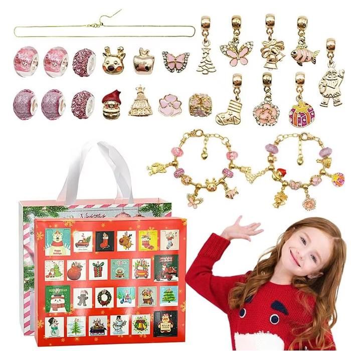 Calendrier De L'Avent De Noël, 22 Breloques De Dessin Animé Pendant 24 Jours, Kit De Fabrication De Bracelets, Cadeau Surprise Pour Les Enfants