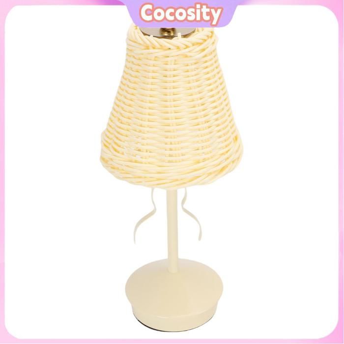 Cocosity Lampe dAmbiance Rétro en Rotin - Sans Fil Rechargeable Dimming Tactile 3 Tons de Blanc - Blanc