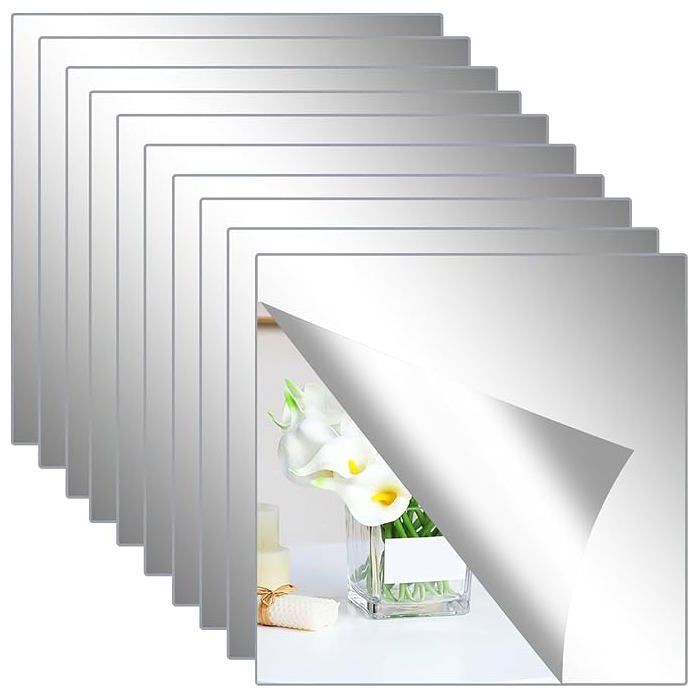 10 Pcs miroirs muraux en acrylique pleine longueur - Auto-adhésifs-Pour maison entraînement salle de sport couloir - 20 x 20 cm